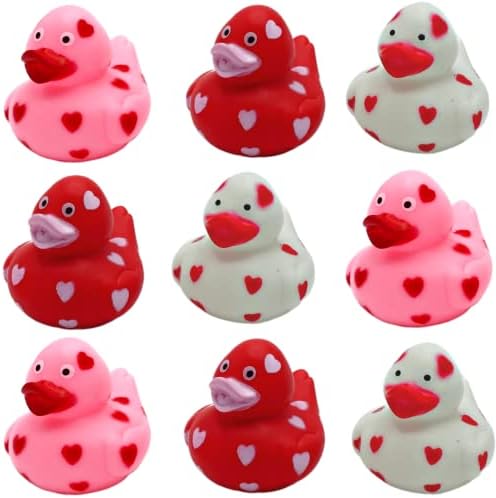 4E's Novelty Valentines Day Rubber Ducks (24 Pack) Heart Themed Duckies, Class Valentines Day Gifts for Kids Bulk, Valentines Day Party Favors Classroom Exchange Prizes for Kids Class