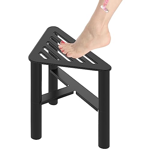 VOTZAAQ Metal Corner Shower Bench Stool, Waterproof Shower Stool for Inside Shower, Shower Foot Rest Bench, Bathroom Bench Seat Shower Stool for Shaving Legs, Matte Black