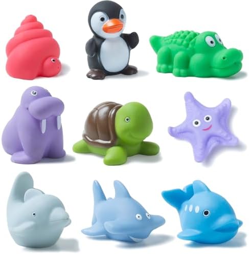 XY-WQ Mold Free Bath Toys No Hole, for Infants 6-12& Toddlers 1-3, No Hole No Mold Bathtub Toys (Sea Animals Ⅱ, 9 Pcs with Mesh Bag)