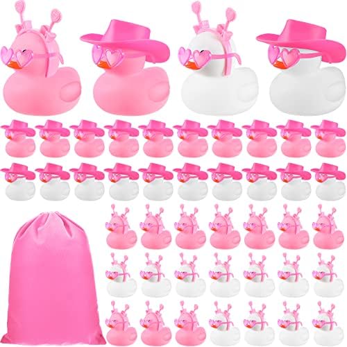 48 Pcs Valentine's Day Rubber Ducks 2 Inch Mini Valentine's Day Ducks Bath Toys Valentine Party Decorations Holiday Rubber Ducks with Drawstring Gift Bag for Boy Girl Class Prizes Holiday(Romantic)
