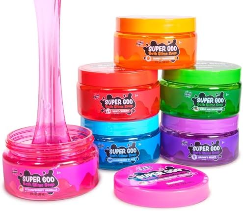 Tub Works® Super Goo Bath Slime™ Kids Soap Bath Toy, 6 Pack | Stretchy, Squishy Slime Soap for Kids Bath | Fresh, Fruity Scents | Nontoxic | Sensory Fun Kids & Toddler Bath Toys