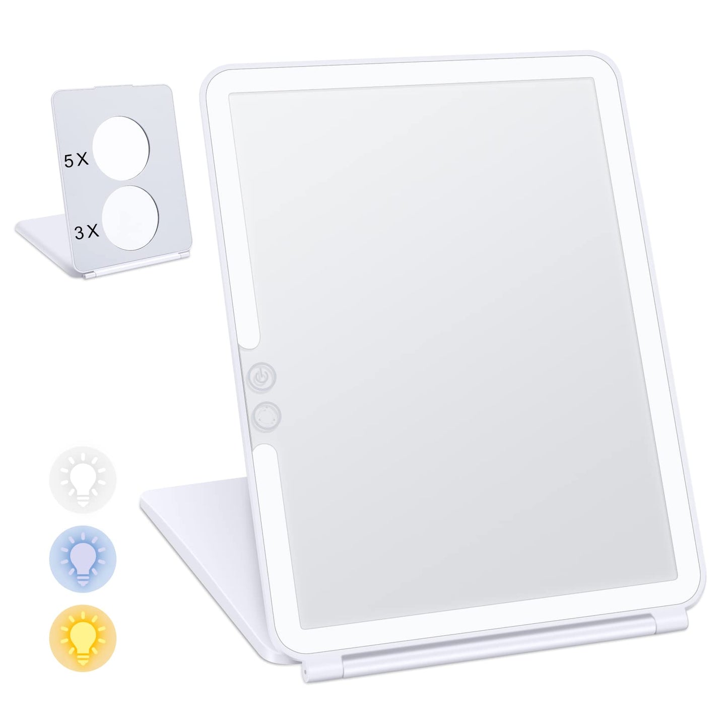 VANMRIOR Makeup Mirror Vanity Mirror with Lights True LED 3X 5X Magnification Travel Mirror for Desk