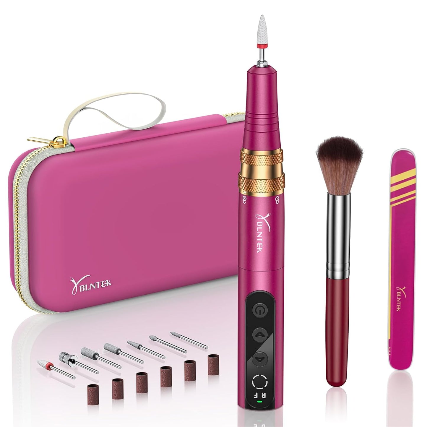 YBLNTEK Electric Nail File, 35,000 RPM Portable Electric Nail Drill for Acrylic Gel Nails, Cordless Nail Drill for Home Salon Manicure and Pedicure, Red