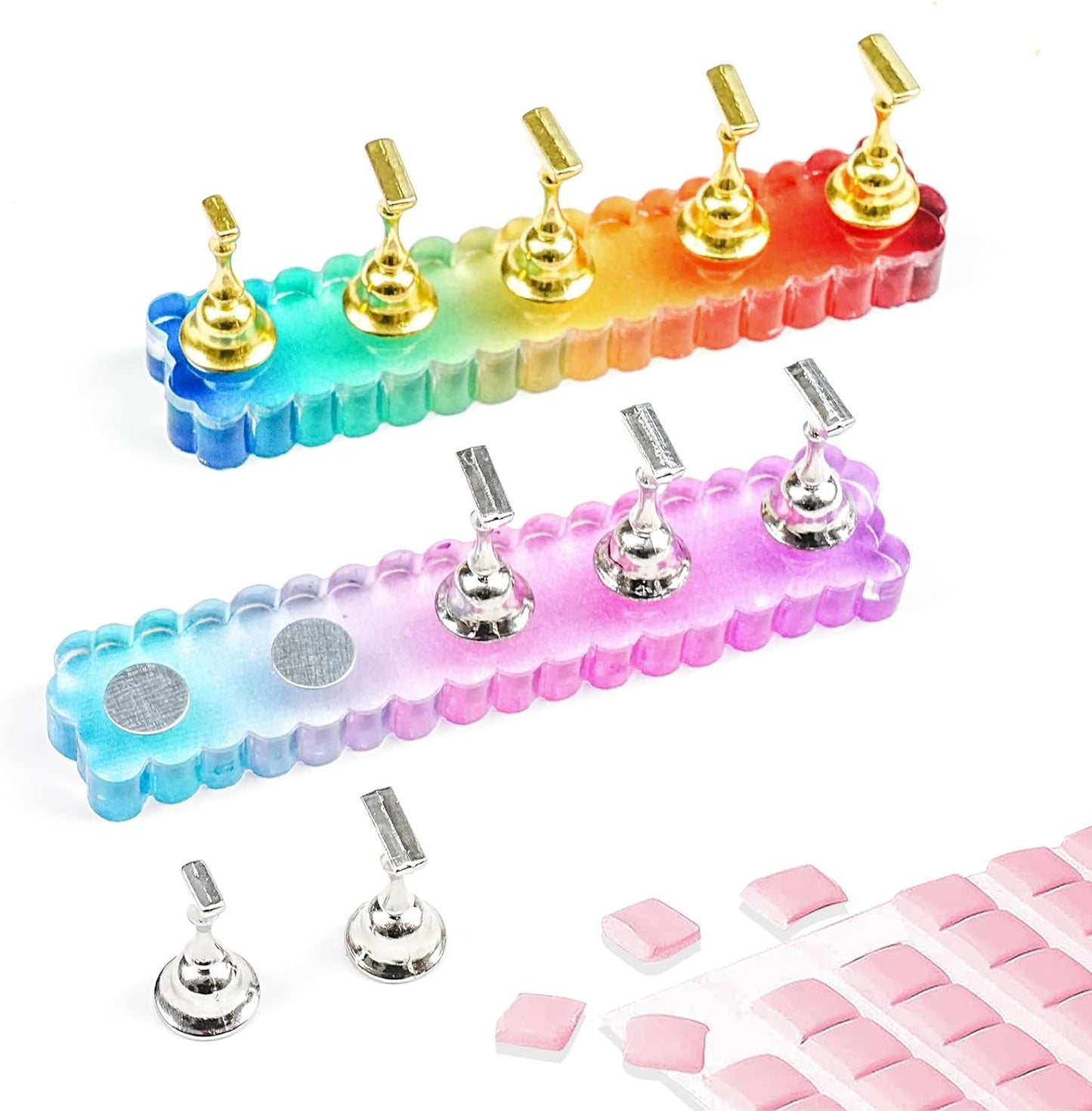 2 Set Nail Stand, Colorful Nail Holder for Painting Nails with 96pcs Reusable Putty, Magnetic Nail Stand for Press Ons, Press On Nail Display Stand for Acrylic Nail Art Home Diy Salon