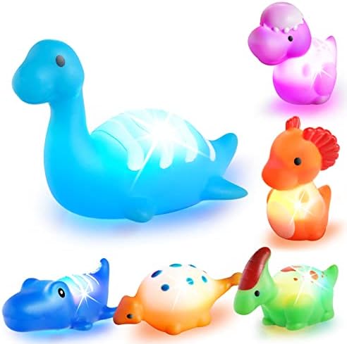 VIBOYLAR Bath Toys for Toddlers 1-3: 6 Packs Light-Up Floating Dinosaur Baby Toddler Bath Toys Set for Boys Kids Birthday Easter Christmas - Water Bathtub Shower Pool Bath Toy for Children Preschool