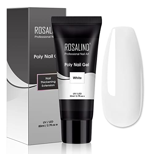 White Poly Extension Gel, ROSALIND 80ml White Poly Nail Gel Builder for Nail Art Decoration, Nail Thickening Extension Easy to DIY Use at Home Need UV Lamp