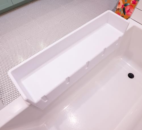 Tub Topper® Bathtub Splash Guard Play Shelf Area - Toy Tray Caddy Holder Storage - Suction Cups Attach to Bath Tub - No Mess Water Spill in Bathroom - Fun for Toddlers Kids Baby (White)