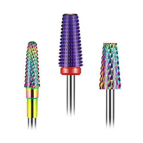 [2023 Upgraded]Depvko 3Pcs Nail Drill Bits Set for Nails 3/32 Inches, 5 in 1 Tapered Barrel and Cone Shape Carbide Nail Drill Bits for Acrylic or Gel Remover