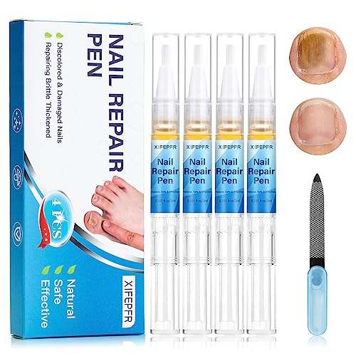 XIFEPFR Toenail Repair Pen Extra Strength, Nail Repair Solution for Toenail Fingernail, 4PCS Nail Repair Pen with Nail File for Thick, Broken, Discolored Nails, Restoring Healthy Strong Nails