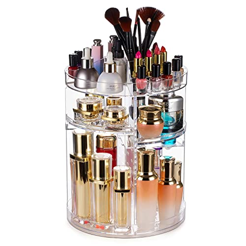 Argox 360° Rotating Makeup Organizer Large Capacity Cosmetics Organizer Beauty Organizer Clear Cosmetic Storage Display Case with Layers and Detachable Shelves for Bedroom Dresser.