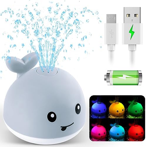 2023 Upgraded Baby Bath Toys, 1500 mAh Rechargeable Bath Toys with Double Waterproof, Light Up Whale Sprinkler Spray Water Pool Bathtub Toys for Toddlers Infants, Baby Valentines Birthday Shower Gifts