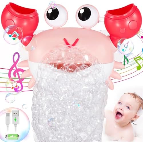 【2024 Upgrade】 Crab Bubble Bath Toys, USB Rechargeable Baby Bath Bubble Maker Valentines Day Gifts for Toddlers, Automatic Bathtub Bubble Machine with Music Contral, Bathtub Toys for Infants Gifts