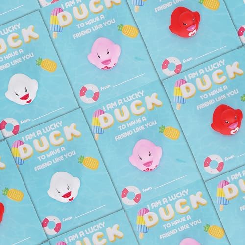 12pcs Mini Valentines Day Party Favors Heart Pattern, 12 Valentines Cards For Classroom Rubber Ducks Valentines, Valentine Rubber Ducks, Valentines Day Gifts For Classroom Valentine Exchange Cards