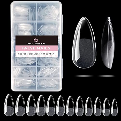 UNA GELLA Nails Tips For Short Almond Shape Nails Extension 504PCS Pre Etched Soft Gel X Fake Nails Tips Full Cover Lady French Style, 12 Sizes Acrylic Press On Nails Tips No C Curve