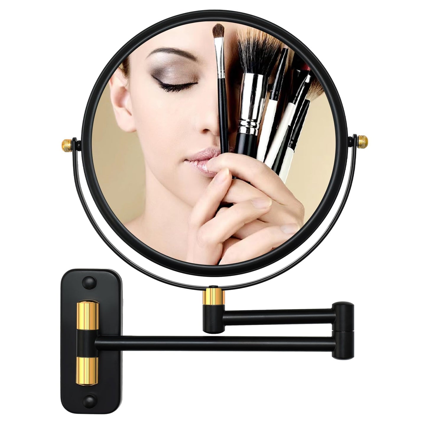 Vitoki Makeup Mirror Wall Mounted 1X/10X Bathroom Magnifying Mirror,360°Swivel Double-Sided Vanity Mirror,8 Inch Wall Mount Mirror with Extension Arm,Black&Gold