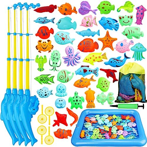 TOY Life 4-Player Magnetic Fishing Game for Kids 3-5 with Toddler Fishing Poles, Magnetic Fishing Toys for Toddlers, Kids Bath Toys for Toddlers, Outdoor Pool Water Toys for Kids 4-8, Baby Fishing Toy