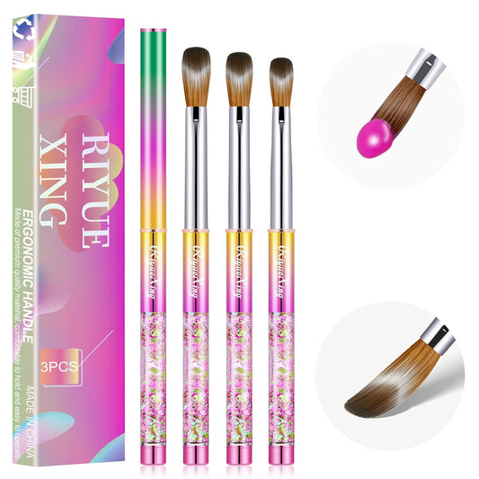 3PCS Acrylic Nail Brush Set, 8/12/14. Kolinsky Nail Art Brushes for Acrylic Application, Sturdy Handle Oval Shaped Acrylic Powder Nail Design Tools for Professional Manicure DIY Home