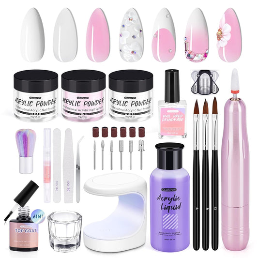Acrylic Nail Kit for Beginners: Quaferen Acrylic Nail Kit with Everything Professional Nail Kit Acrylic Set Acrylic Nail Kit with Drill 30g Acrylic Powder and Monomer Acrylic Nail Liquid UV Light
