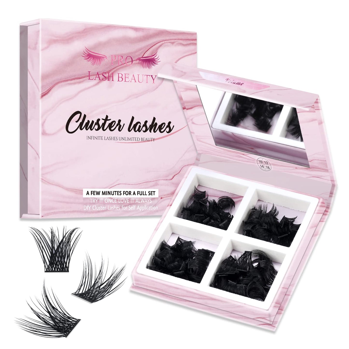 180 Pcs Cluster Lashes DIY Individual Fluffy Cluster Eyelash Extension Eyelash and Mirror 2 in 1 Easy to Apply at home Lashes (Volume,D-10-16mix)