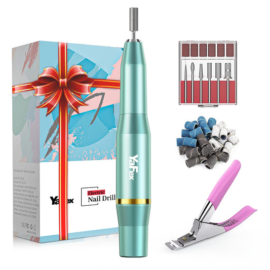 YaFex Electric Nail Drill Kit, YaFex Professional Acrylic Nail File Portable Manicure Pedicure Drill Set for Acrylic Gel Nails with False Nail Clipper, Drill Bits Kit and Sanding Bands, Gift