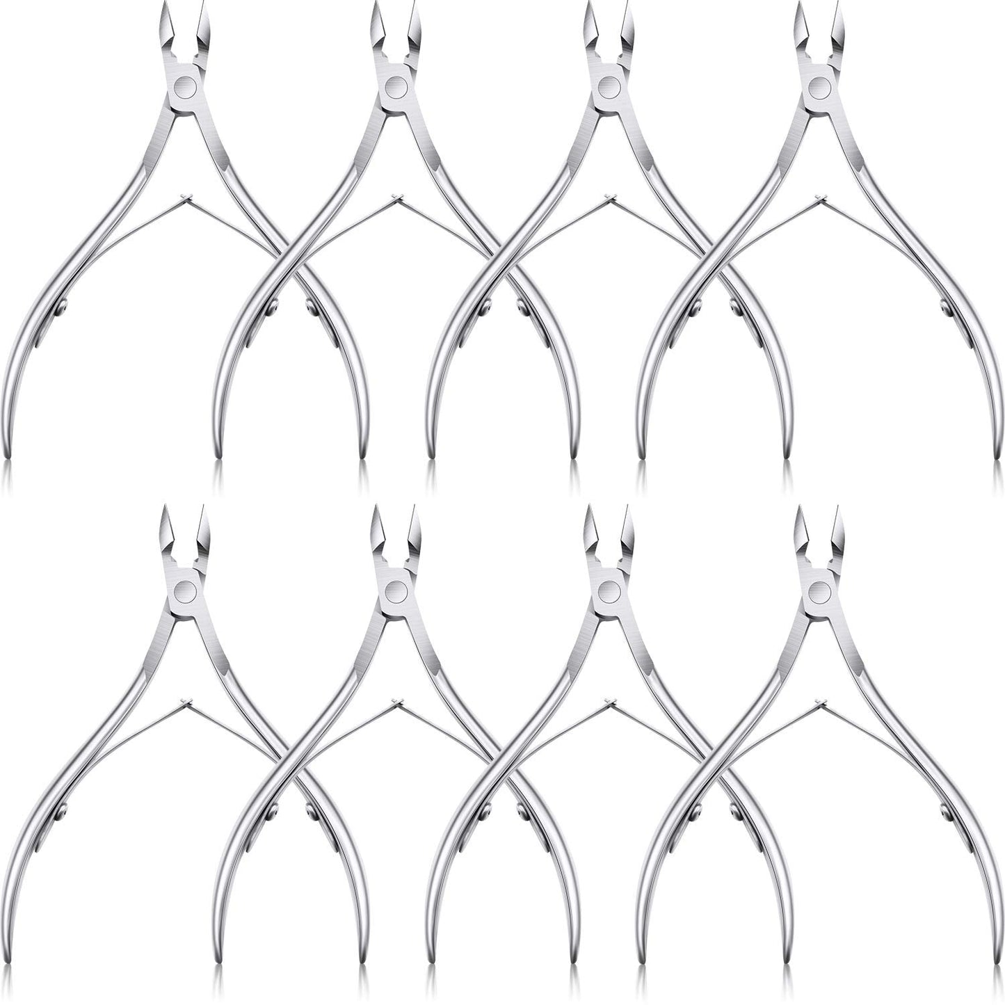 8 Pieces Cuticle Nippers Stainless Steel Cuticle Trimmer Pointed Blade Cuticle Cutter Clipper Dead Skin Remover Scissors Manicure Tools for Fingernails and Toenails (Silver)