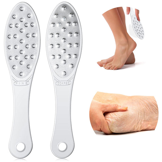 2 Pcs Stainless Steel Foot Scraper Metal Foot File Double Sided Foot File Callus Remover Professional Foot Rasp Scrubber for Wet or Dry Skin Easy to Clean Pedicure Tool Heel (Silver)