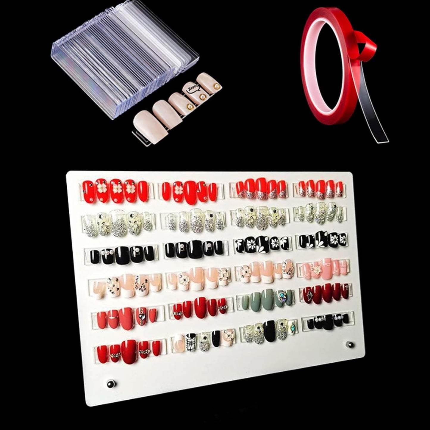 1Pcs White Acrylic Nail Art Display Holder, BetterJonny 50Pcs Nail Stand with 3M Double Sided Tape for Professional Salon False Nail Sample Display