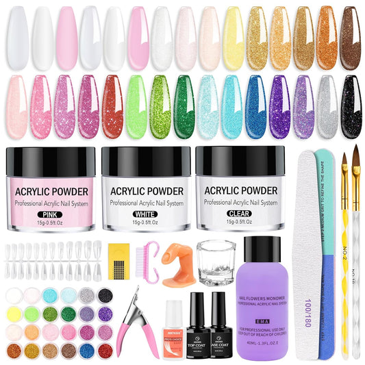 Acrylic Nail Kit for Beginners with Everything, 27 Colors Acrylic Powder Nail Kit Acrylic Set, 41 in One Nail Set Acrylic Nail Art Starter Kit with False Nail Tips Nail Art Tools