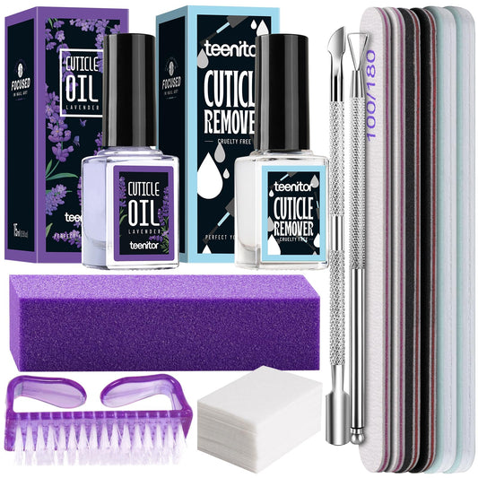 Teenitor Nail Files and Buffers, Cuticle Remover, Nail Care Kit for Nail Care, Nail File, Cuticle Softener, Cuticle Oil, Cuticle Pusher, Cuticle Peeler Scraper, Cuticle Remover Liquid, Nail File Kit