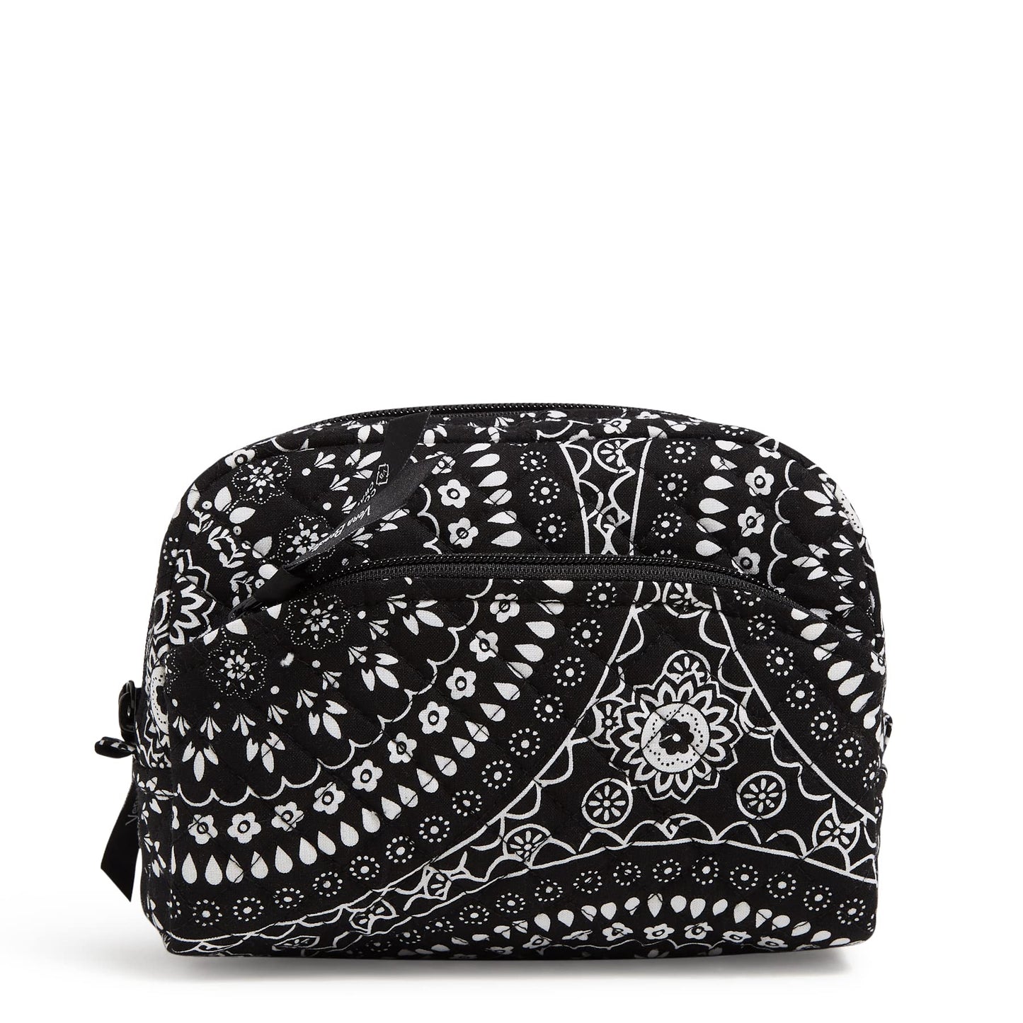 Vera Bradley Women's Cotton Medium Cosmetic Makeup Organizer Bag, Black Bandana Medallion, One Size