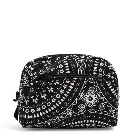 Vera Bradley Women's Cotton Medium Cosmetic Makeup Organizer Bag, Black Bandana Medallion, One Size