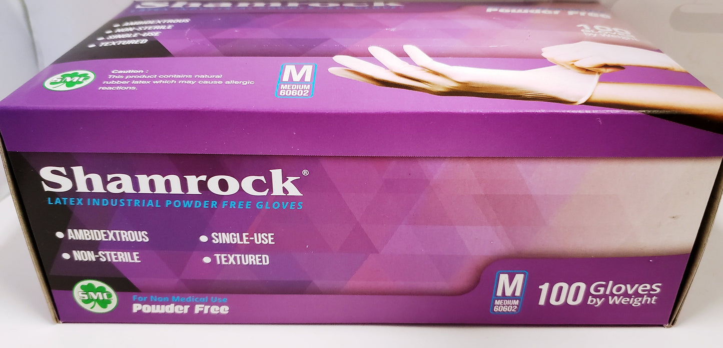 Shamrock Latex Industrial Powder Free Textured Gloves - 10 boxes Size MEDIUM